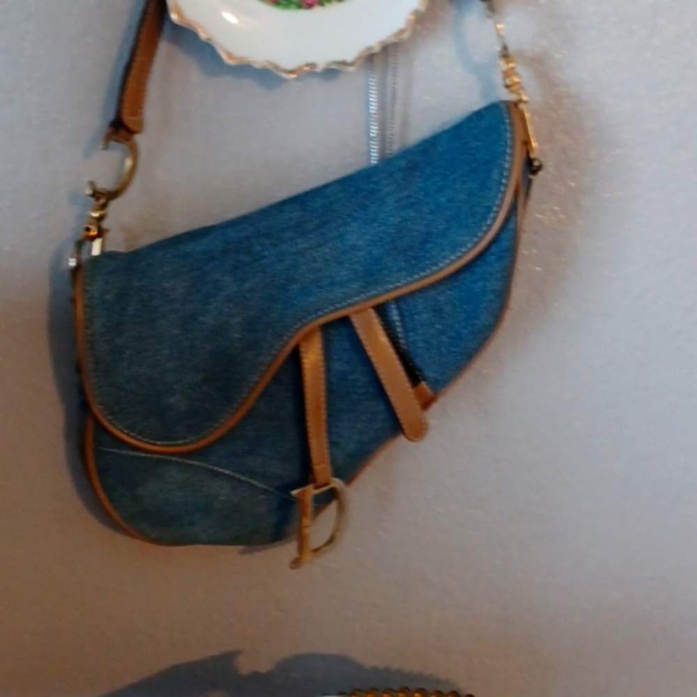 C D ,small saddle, denim designer bag
